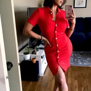 Bershka Ribbed Midi Button-Up Dress